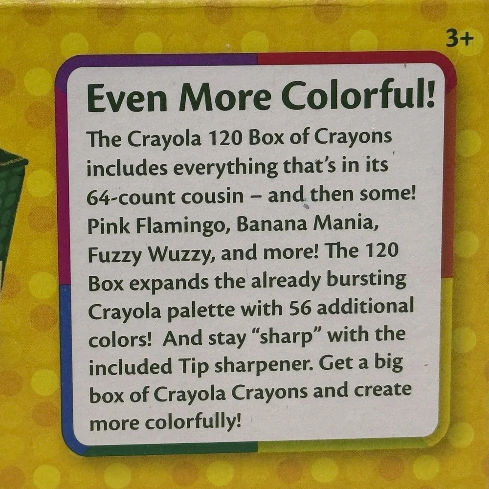 Crayola 120 Box Of Crayons 120 Colors Bonus Character Tip Sharpener Inc 1 Used